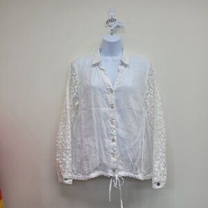 J. Jill Love Linen Shirt Lace Long Sleeve Button Front Top White Size M Petite